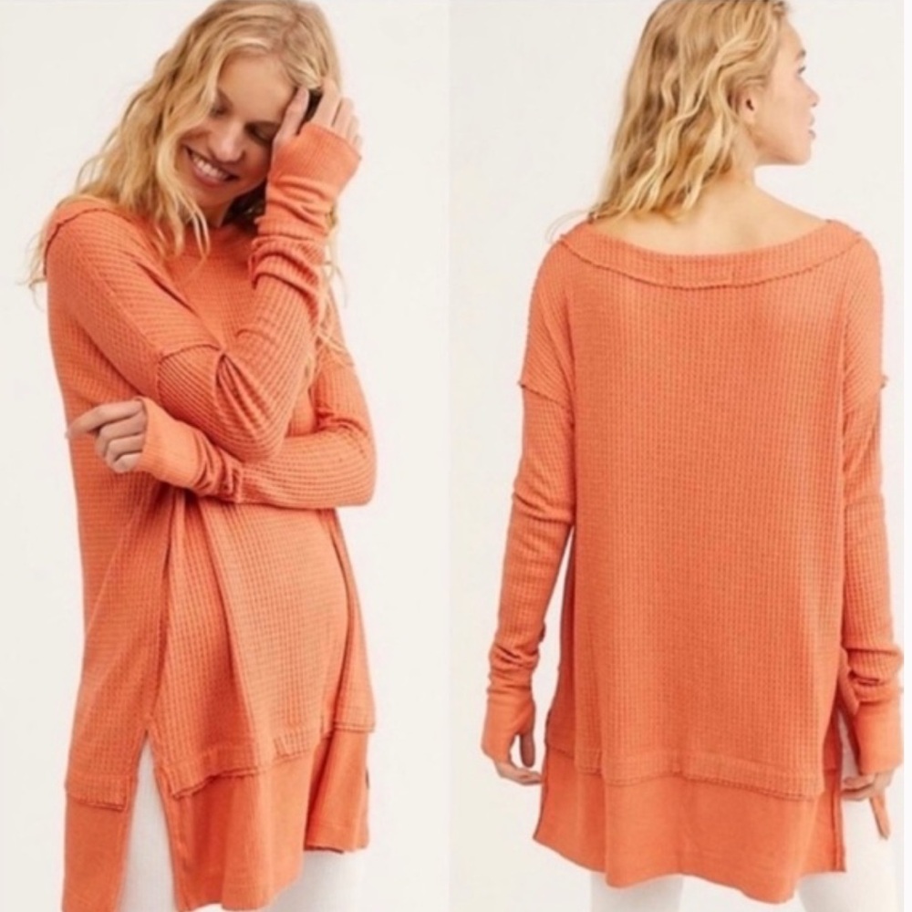Free People We The Free North Shore orange tunic off shoulder knit sweater xs